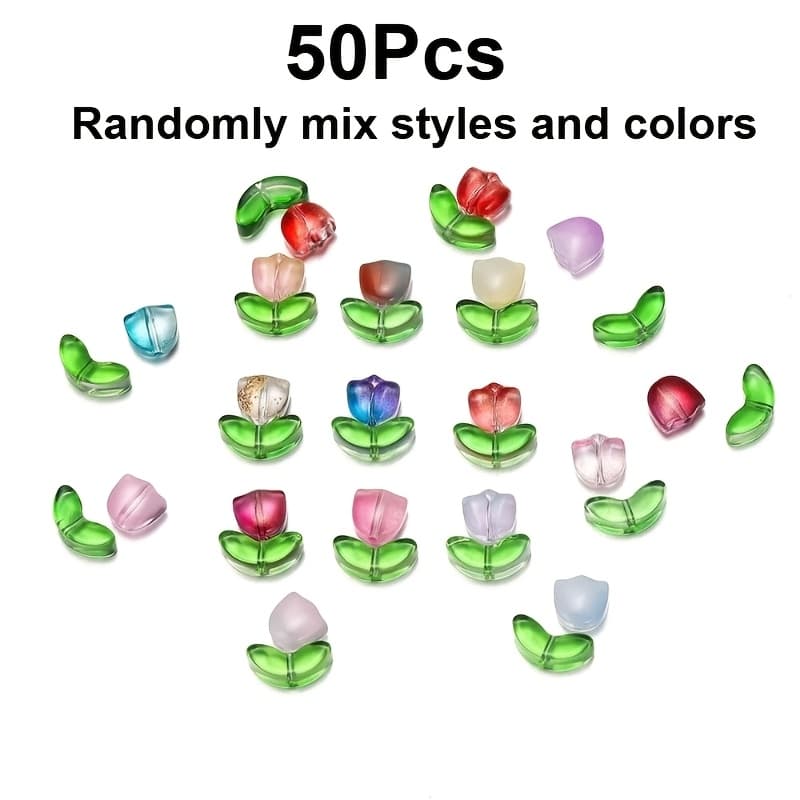 TEMU 50pcs/bag Transparent Small Tulip Glass Flower Beads Necklace Spacer Beads For Jewelry Handmade Crafts Additions