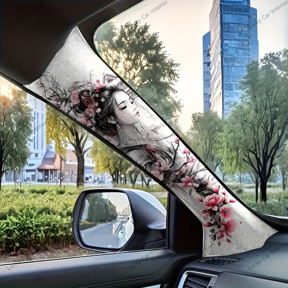TEMU 3pcs, 1pc Spare Of Flower Geisha Patterned Car Stickers, Car A-pillar Decorative Stickers, And Car Interior Decoration Supplies