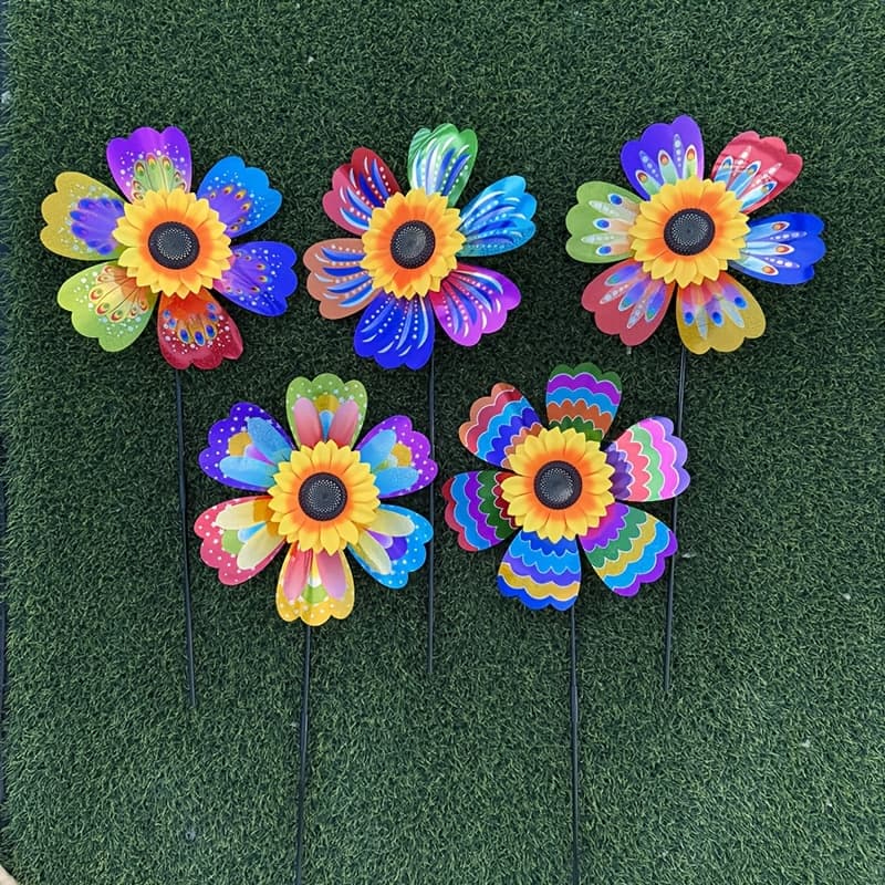 TEMU 5pcs/set Outdoor Rotating Large Single-layer Flower Sunflower Windmill Traditional Outdoor Garden Stake