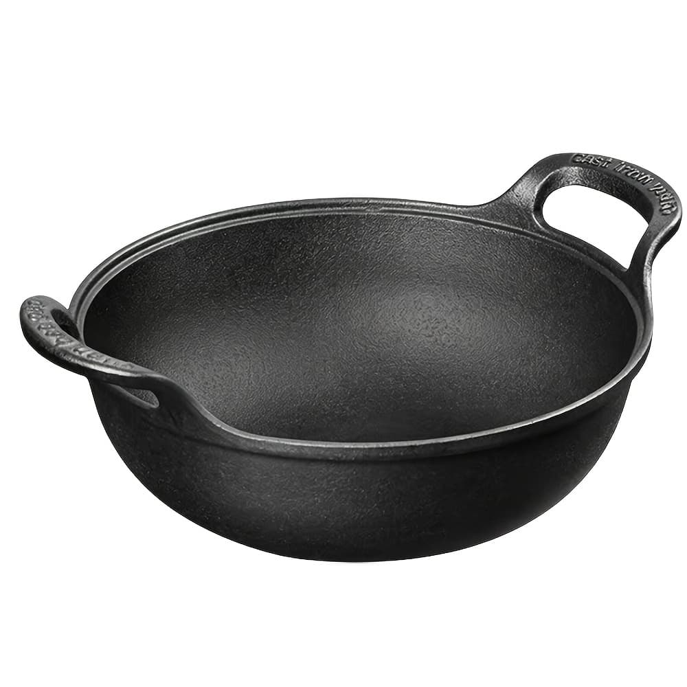 TEMU Cast Pot With Dual Handles - Durable Cookware For Outdoor Grilling And Camping Baking, Mini Wok - Nonstick Coated, Multi-functional/ Kitchen Essential Gadgets Gift