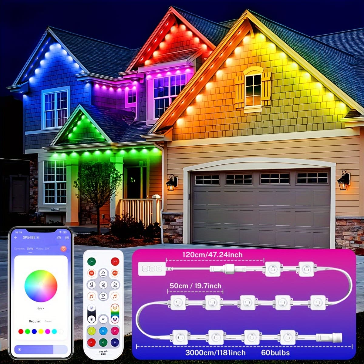 TEMU 150ft/100ft, Lights, Smart Rgbic Outdoor Lights With 72 Scene , Garden Yard, Lights Garden Decor Christmas Festival, Work With , Assistant