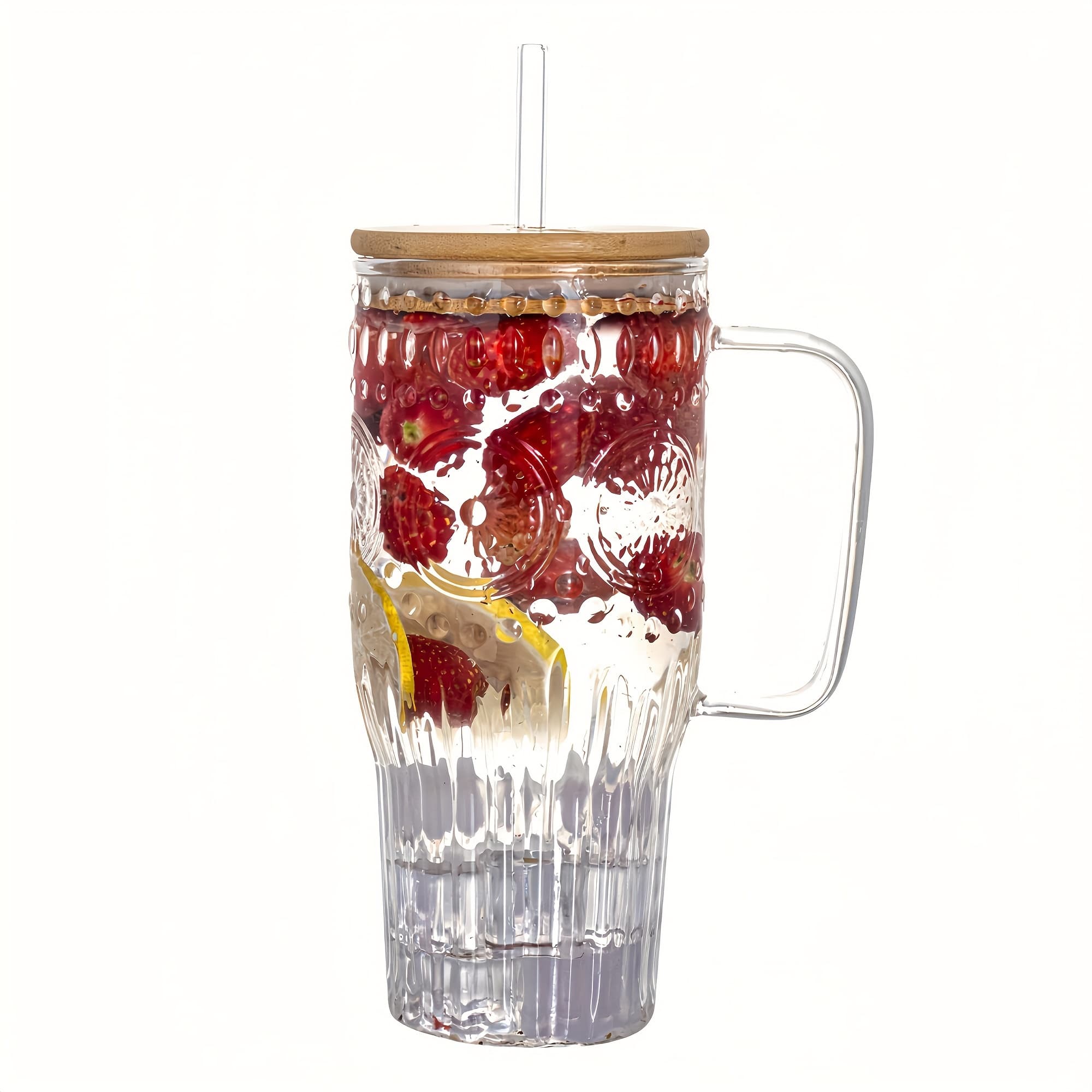 TEMU 32oz Vintage Glass Cup With Handle With Bamboo Lids And Straws - Borosilicate Glass Tumbler For Hot And Cold Drinks