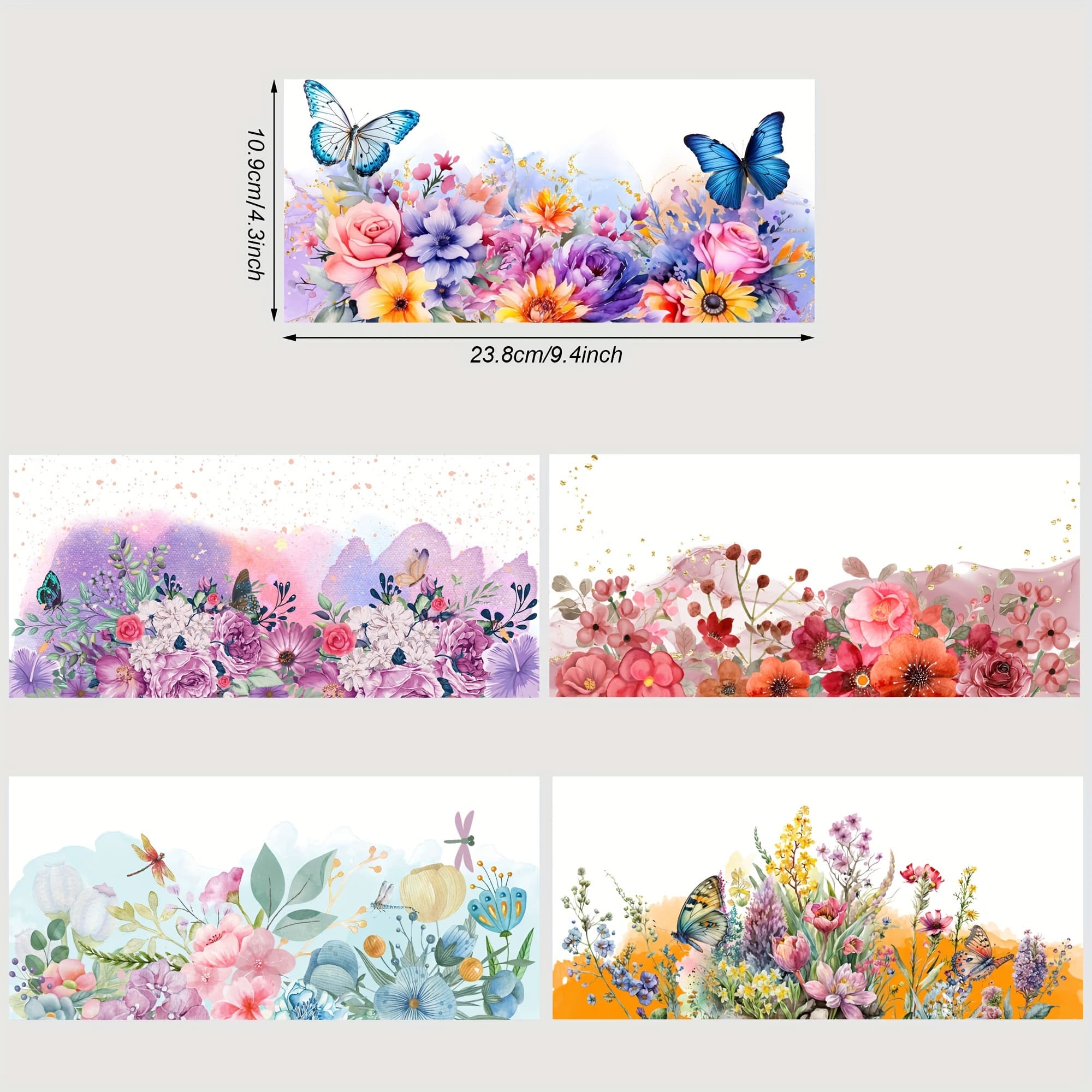 TEMU 5 Sheets Flower Uv Dtf Transfer Sticker Glass Cups Diy Wrap Transfer Sticker Glass Cup Waterproof Sticker Bottle Sticker Adhesive Sticker-high Quality