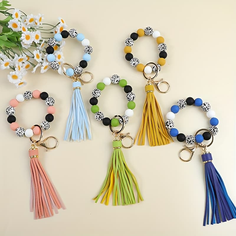 TEMU 5-6pcs/set Leopard Print Wooden Beads And Bead Beads For Women's Keychains As Gifts For Holidays