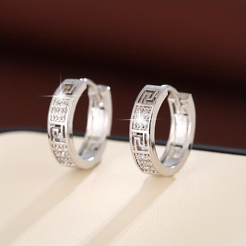 TEMU Elegant Hollow-out Design Women' Earrings With Sparkling Cubic Zirconia - Perfect For Casual Attire & Gifting