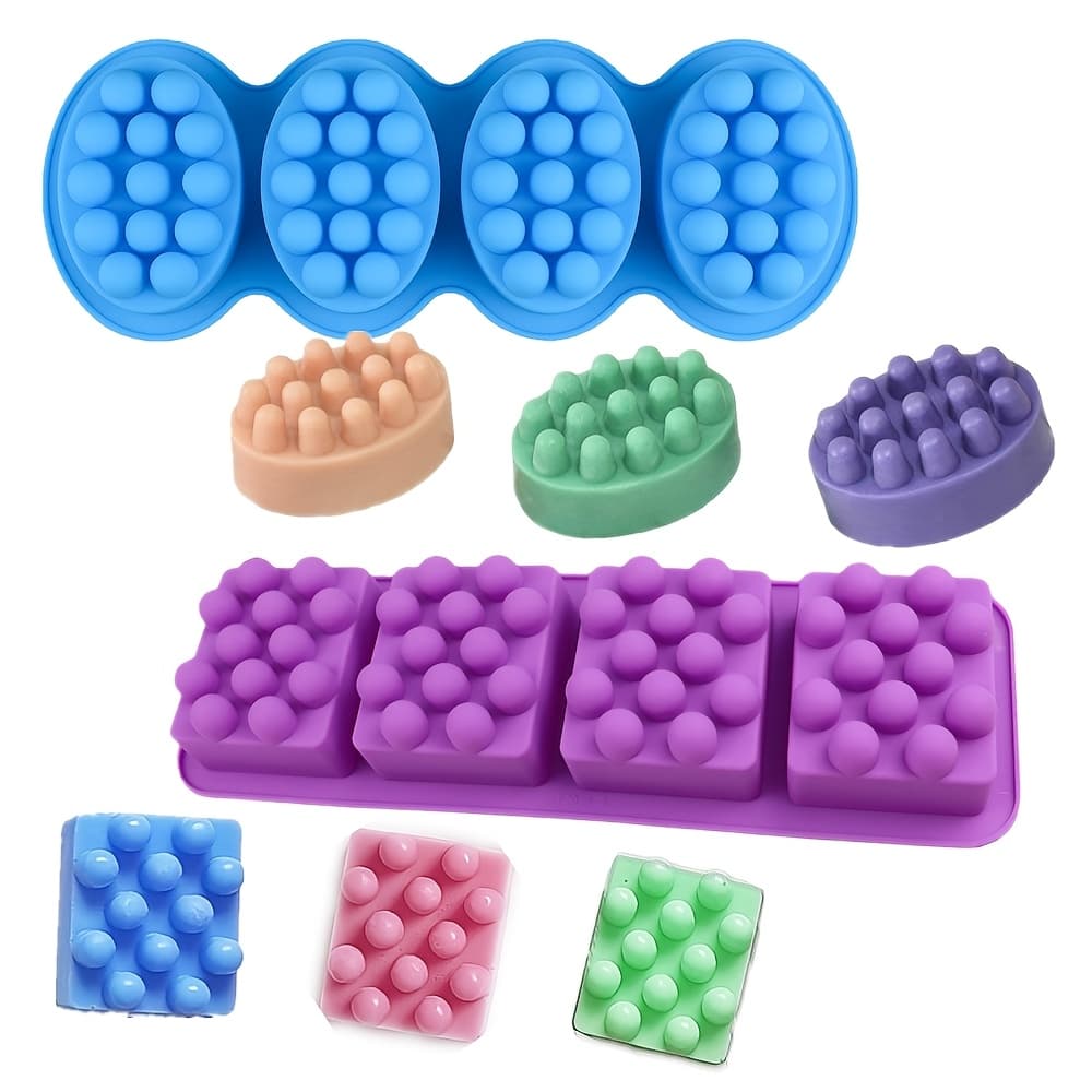 TEMU 2pcs Yscen Silicone Massage Brush Soap Molds, 8-cavity Rectangle Ellipse Shapes For Diy Handmade Soaps, Resin Crafts, And Gifts