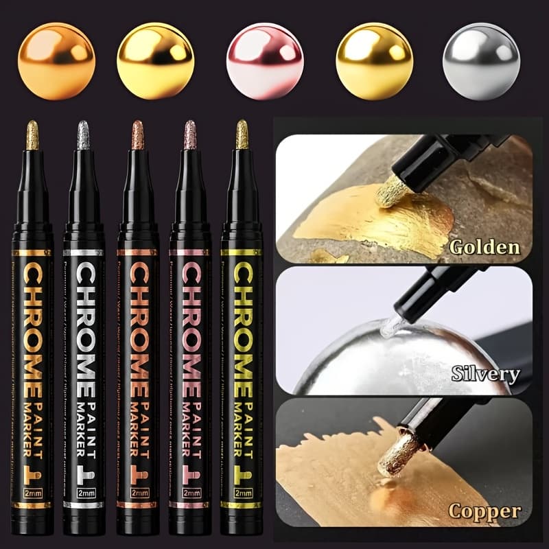 TEMU 5 Colors Permanent Oil-based Painting Marker Pens--waterproof Permanent Signature Pen Suitable For Projects, Metal, Plastic--smooth Flow Tip For Drawing, Painting, Art Projects, Durable