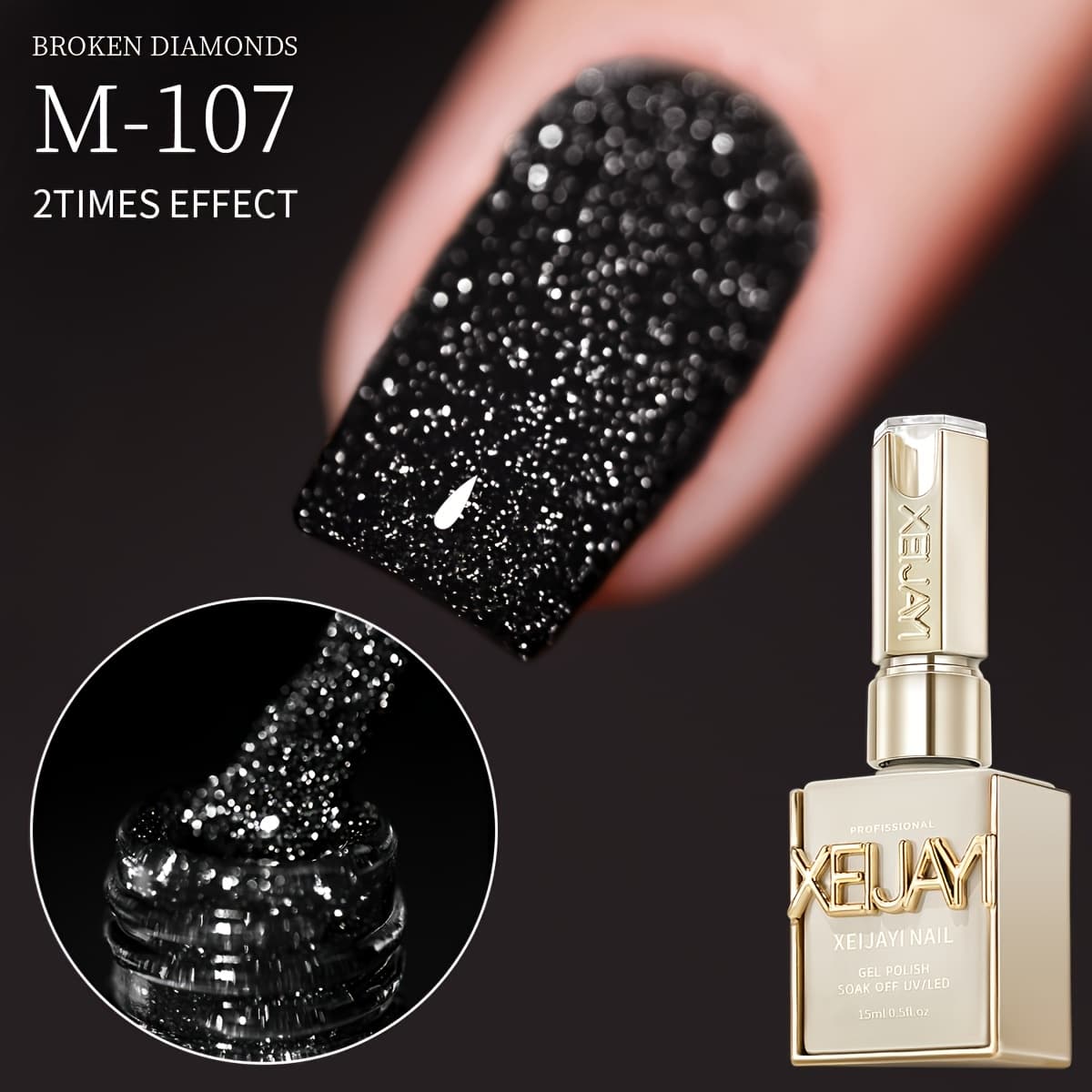 TEMU Xeijayi Sparkling Black Sparkling Gel Glitter Gel Nail Polish, 15ml - Long-lasting, High , Alcohol-free, /led Compatible For Salon-quality Diy Nail Art, Ideal Christmas Gift