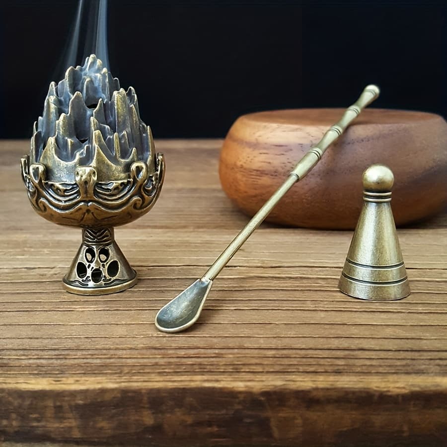 TEMU Three-piece Incense Holder Set - Tower Incense Mold Tool, Metal Bo Furnace - Perfect For Yoga, Meditation & Relaxation, Home Decor, Room Decoration, Ideal And Christmas Gift
