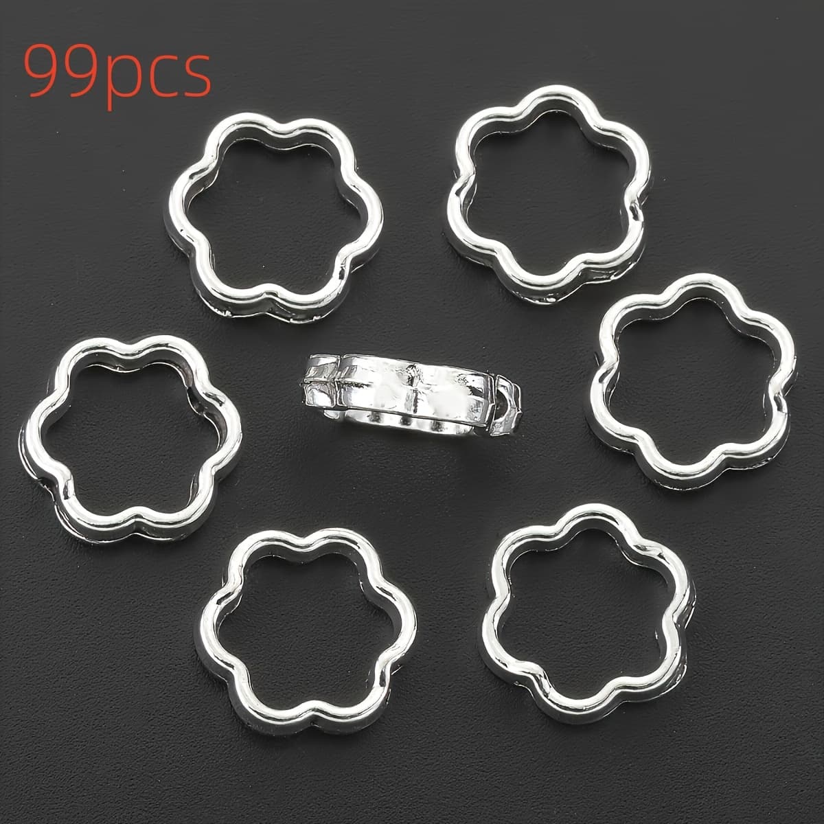 TEMU 49/99pcs Flower Shaped Hollow Bead Set, Bead Ring Clip, Alloy Bead Frame, Suitable For Making, Necklaces, Bracelets, Earrings, Pendant Connectors, Jewelry Craft Accessories With Spacer Beads