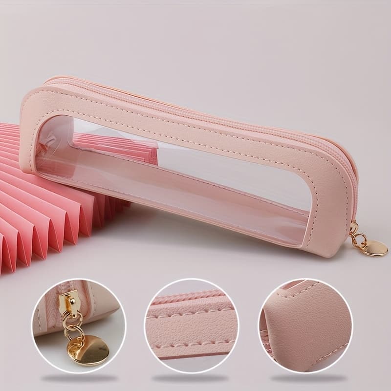 TEMU Transparent Makeup Brush Storage Bag, Portable Hand-held, Easy Design, Large Capacity For Eyebrow Pencils And Eyeshadow Brushes