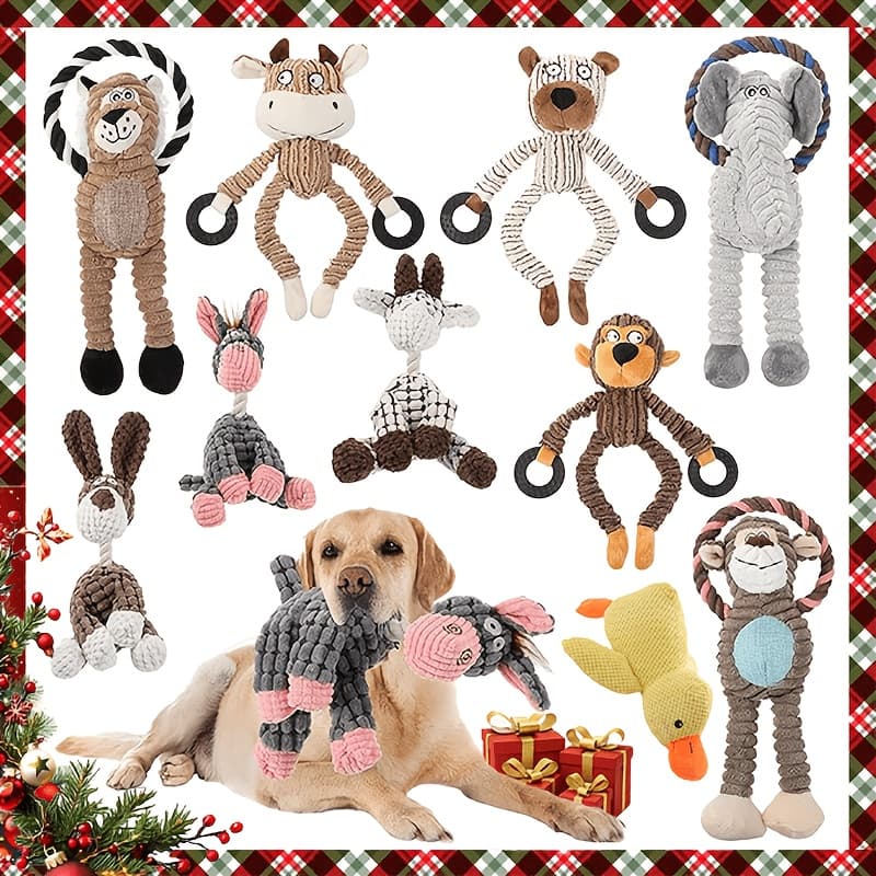 TEMU 10/8/6/4pcs Dog Chew Toys Set [4/6/8/10pcs], Squeaky Plush Dog Toys With Donkey Pull Ring, Interactive Puppy Teething Toys For Teeth Grinding & Boredom Relief, Random Style