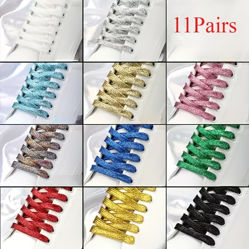 TEMU 11 Pairs Of Shiny Sequin Shoelaces - Fashionable And Metal Silvery And Golden - Durable Flat Shoelaces, Suitable For Sports Shoes And Running