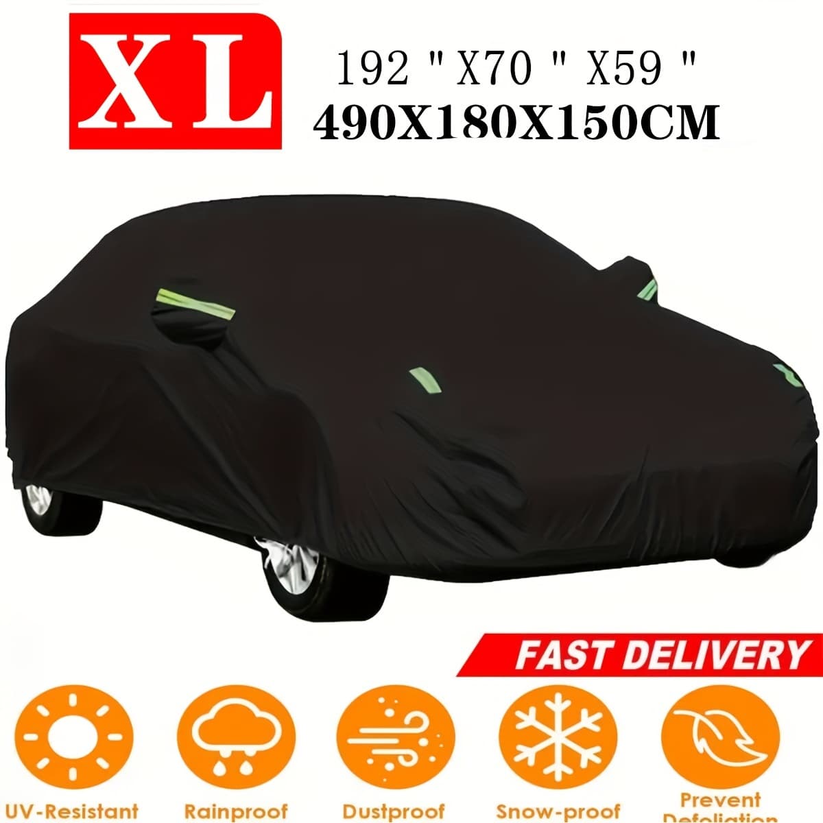 TEMU 190t High Quality Durable Anti-scratch 6-layer Full Car Cover, Car Universal, Car Cover Waterproof Indoor Outdoor Snow And Dust Protection Uv Protection With Reflective Strip, Xl Xxl Black