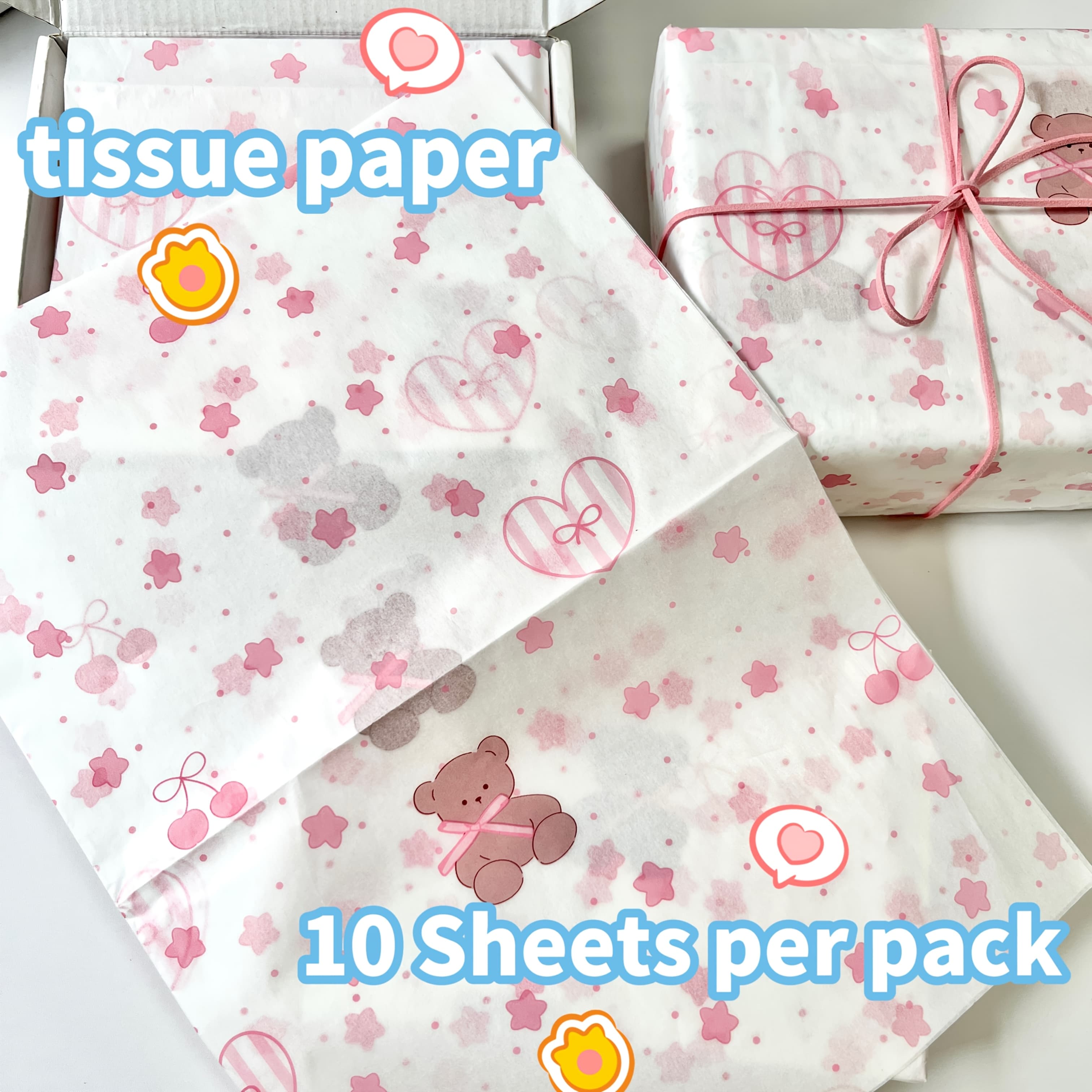 TEMU 10 Sheets Cute Bear Sydney Paper 14*20 Inches Gift Wrapping Paper, Artistic Paper Suitable For Party Birthday Wedding Decorations, Packaging Paper, Tissue Paper, Bouquet Wrapping, Flower Wrapping