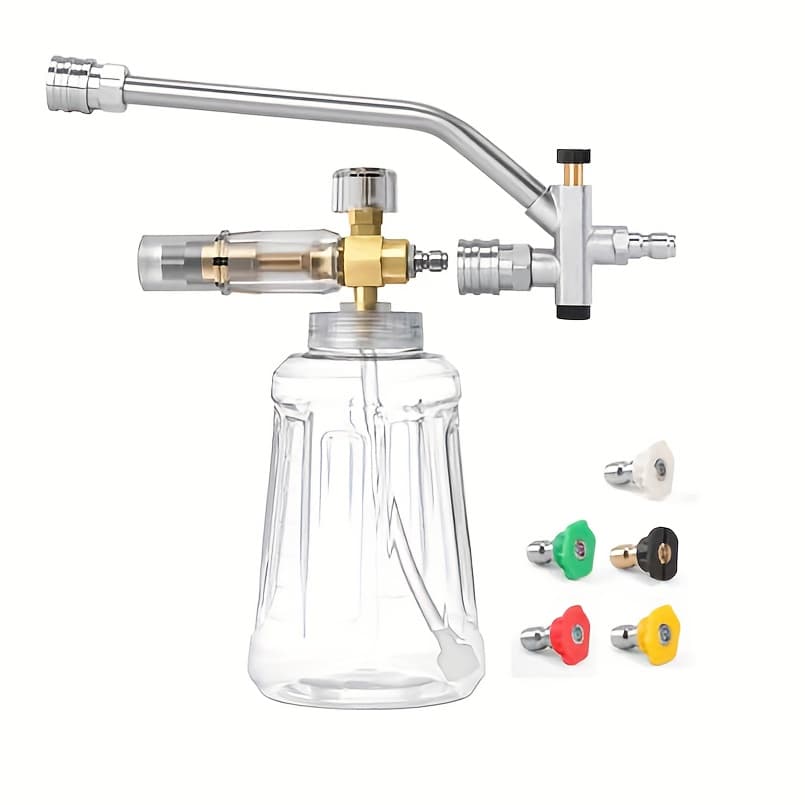 TEMU [high Pressure Foam Cannon]pressure Washer Foam Soap Cannon Dual Connector Accessory - With 5 Nozzle Tips And 1/4" Quick Car Wash