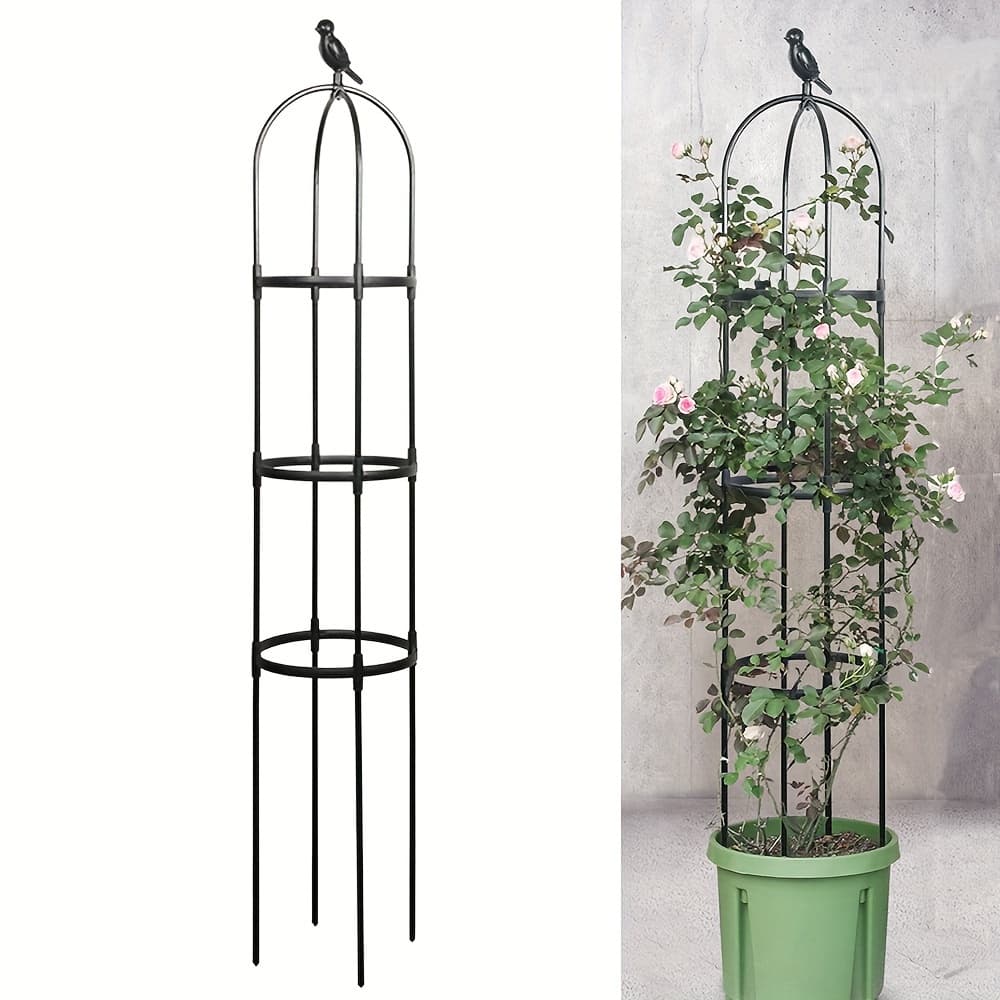 TEMU 1pc 6ft Garden Obelisk Climbing Plants Trellis, Rustproof Metal Pipe With High-strength Plastic Coating, Support For Outdoor Climbing Plants