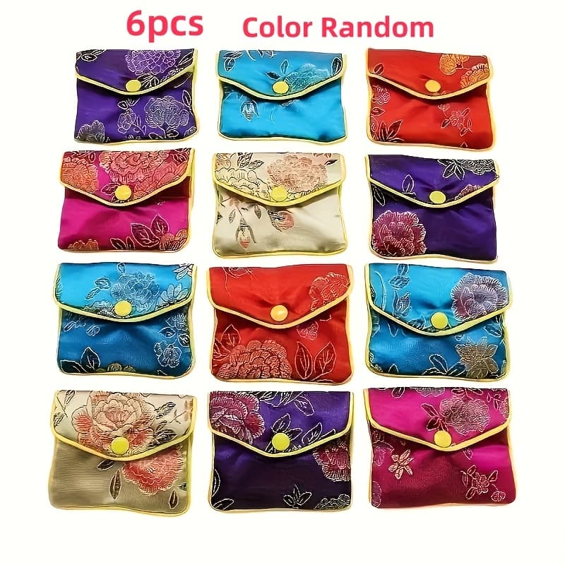 TEMU 6pcs Embroidered Pouch Set, Traditional Chinese Brocade Jewelry Gift Bag, Storage Pouch For Weddings, Festivals, And , Jewelry Making Display And Packaging Supplies, Beadwork And Jewelry Crafting