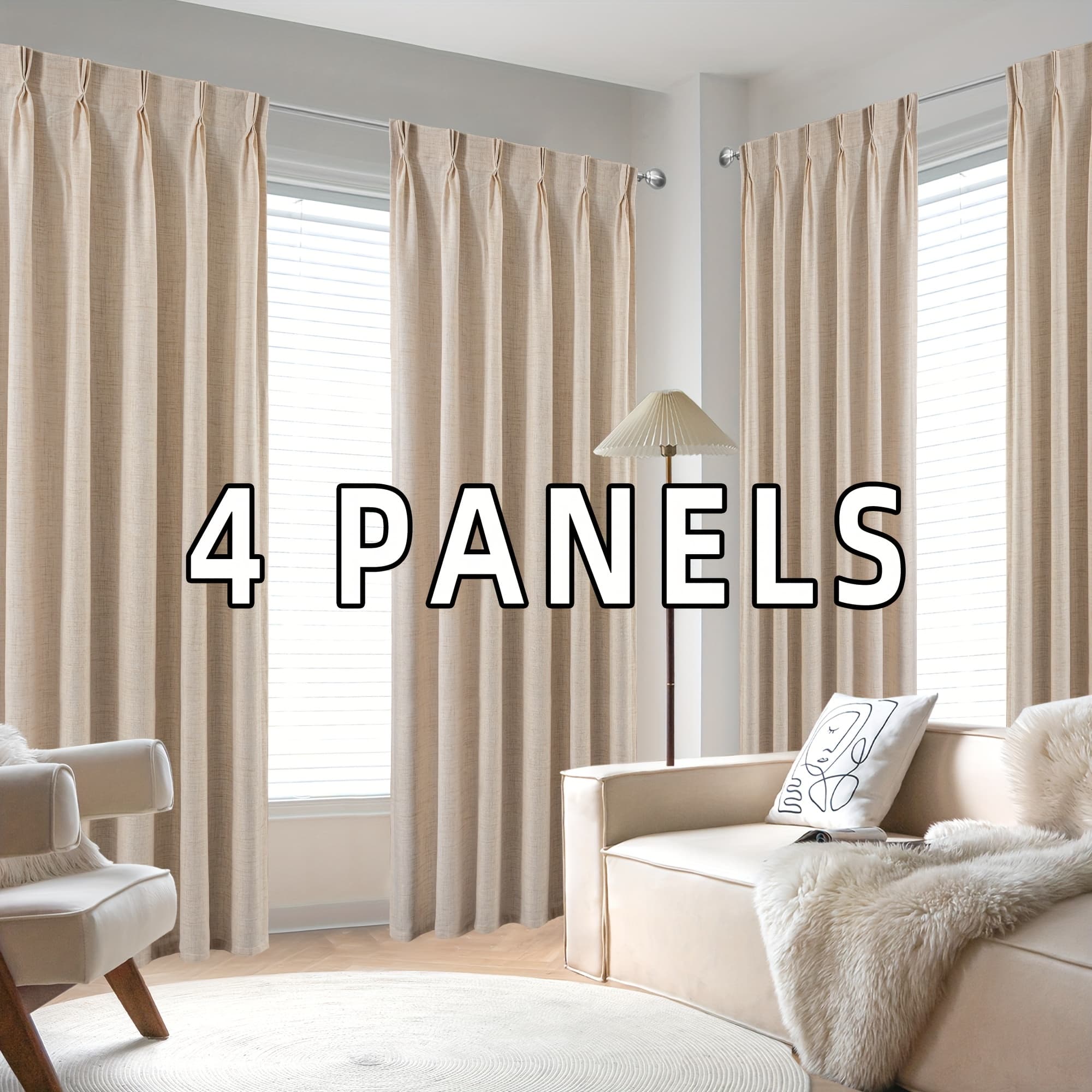 TEMU 4 Panels Pinch Textured Semi Sheer Solid Farmhouse And Modern Rustic Curtains For Living Room Bedroom Back Tabs