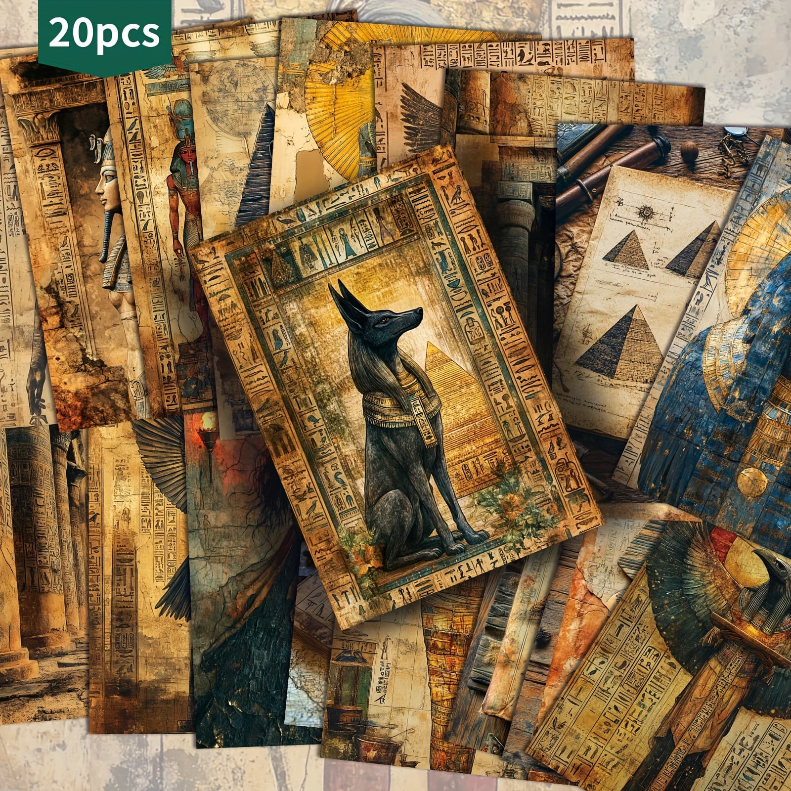 TEMU 20-pack Vintage Ancient Egypt Mythology Mural Postcards - 4x6 Inches Junk Journal Paper, Classic Pinup Illustrations, Collectible Decorative Painting Cards For Scrapbooking & Crafting