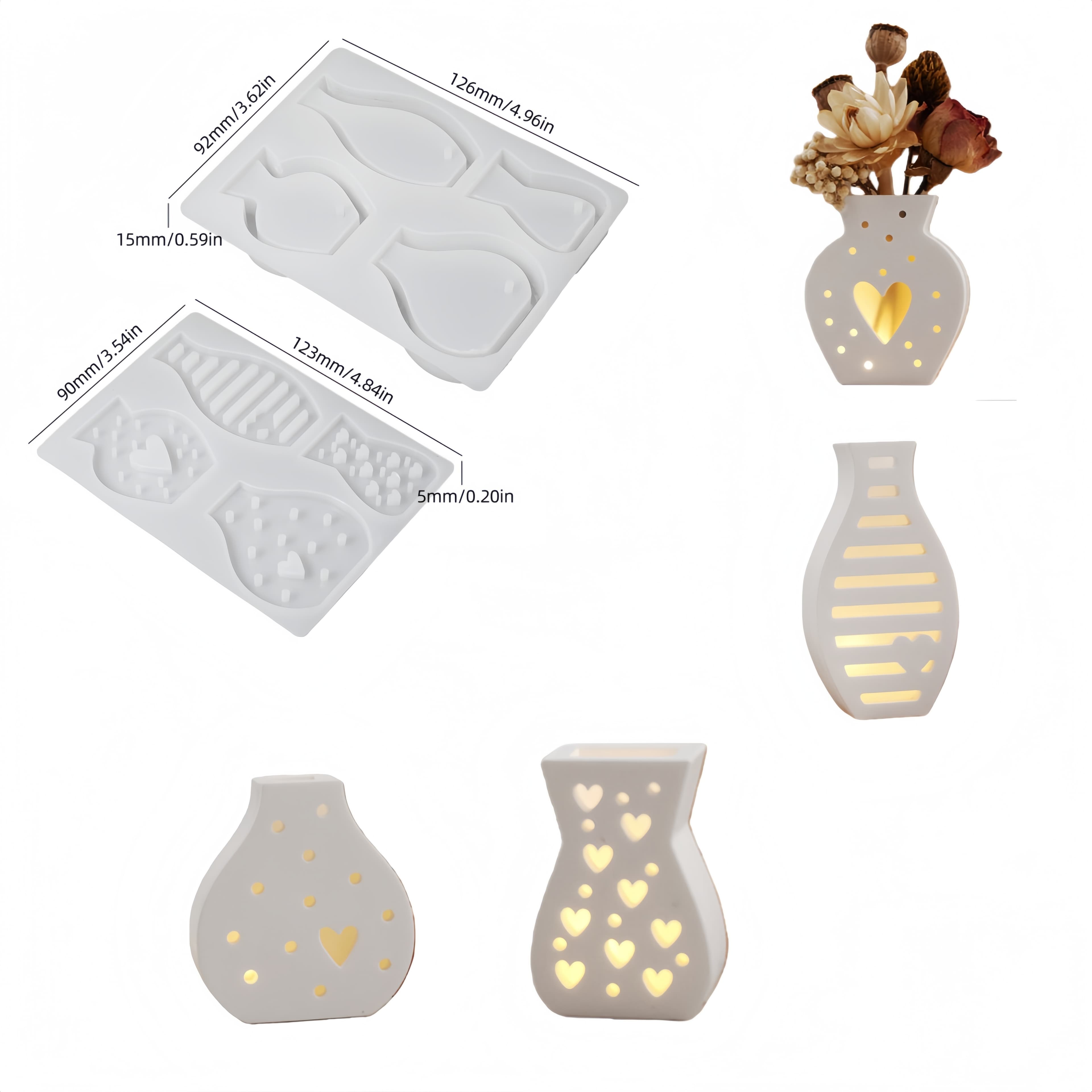 TEMU Heart Mini Dot Vase Resin Silicone Molds Striped Art Flower Arranger Molds For Vase Making Molds Pear Shape Dried Flower Pot Molds