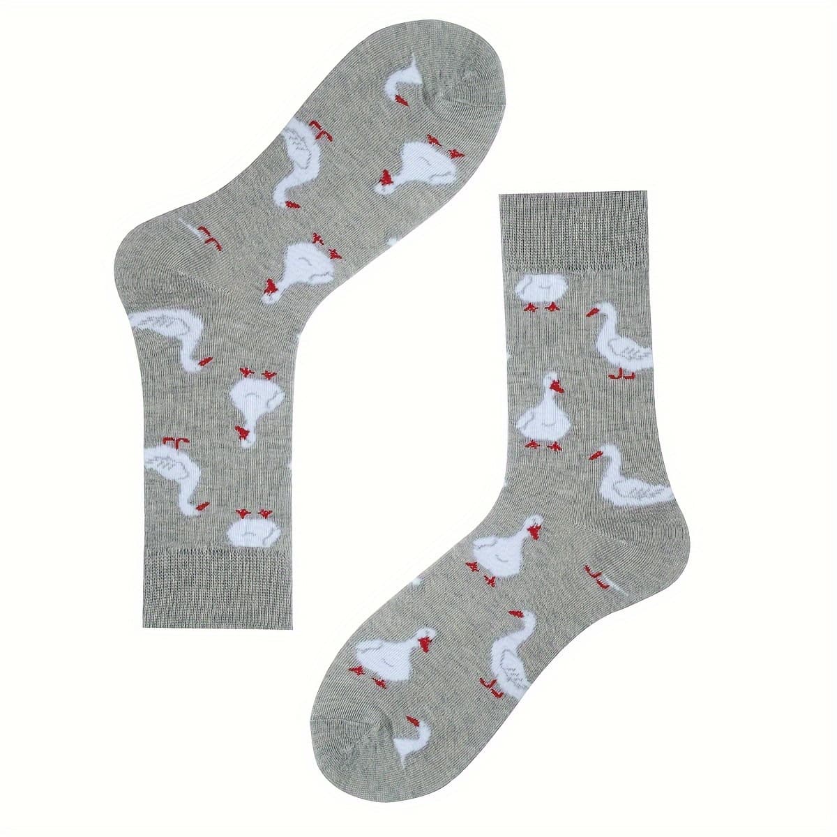 TEMU 1 Pair Mid-calf Socks - Wq-simple Gray Goose Cute Personality Socks