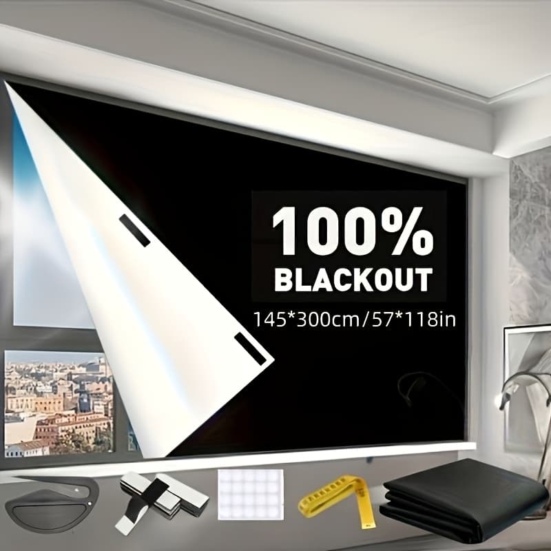 TEMU 1pc 100% Blackout Curtain Fabric | Self-adhesive, Thermal Insulated, Protection, Privacy & Light Blocking, Portable For Travel, & Trimmable For Bedroom, Dorm, Home Office Decor