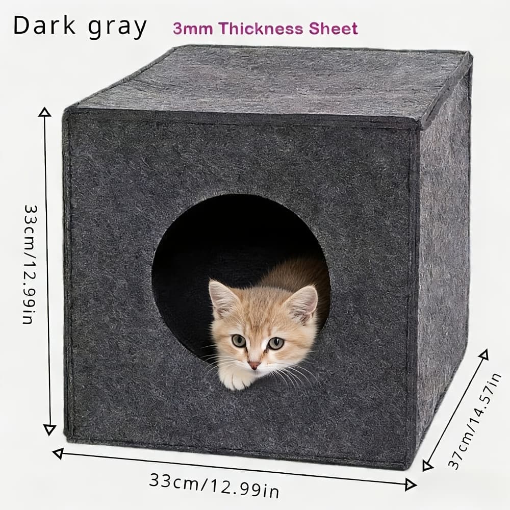 TEMU Square Felt Cat Bed, 3mm Thickness, Won't , Perfect For Sleeping And Playing, Foldable And Machine Washable, Semi-enclosed Felt Cat Bed, Suitable For All
