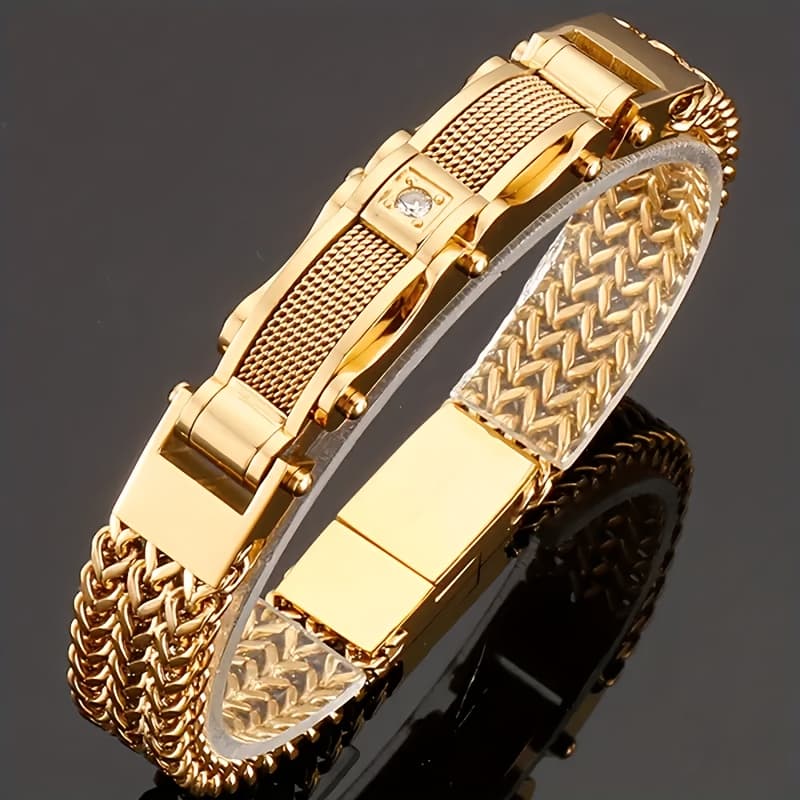 TEMU 1pc Men's 304 Stainless Steel Fashion Hip-hop Style Motorcycle Chain Bracelet, Suitable For Nightclubs, Weddings, Parties, Rock Style, Officially Sold By Brand