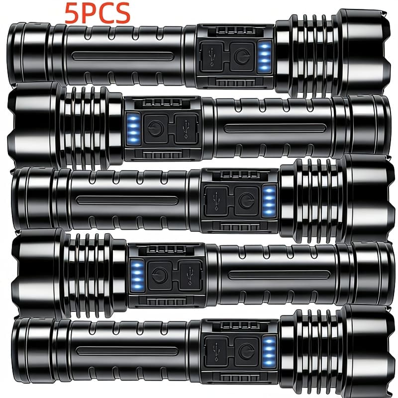 TEMU 5pcs Rechargeable Led Mini Flashlight With Adjustable Spotlight, Multiple Lighting , Usb Cable, , Long-distance, Suitable For Camping, Hiking, Warning And Travel, Hiking Equipment