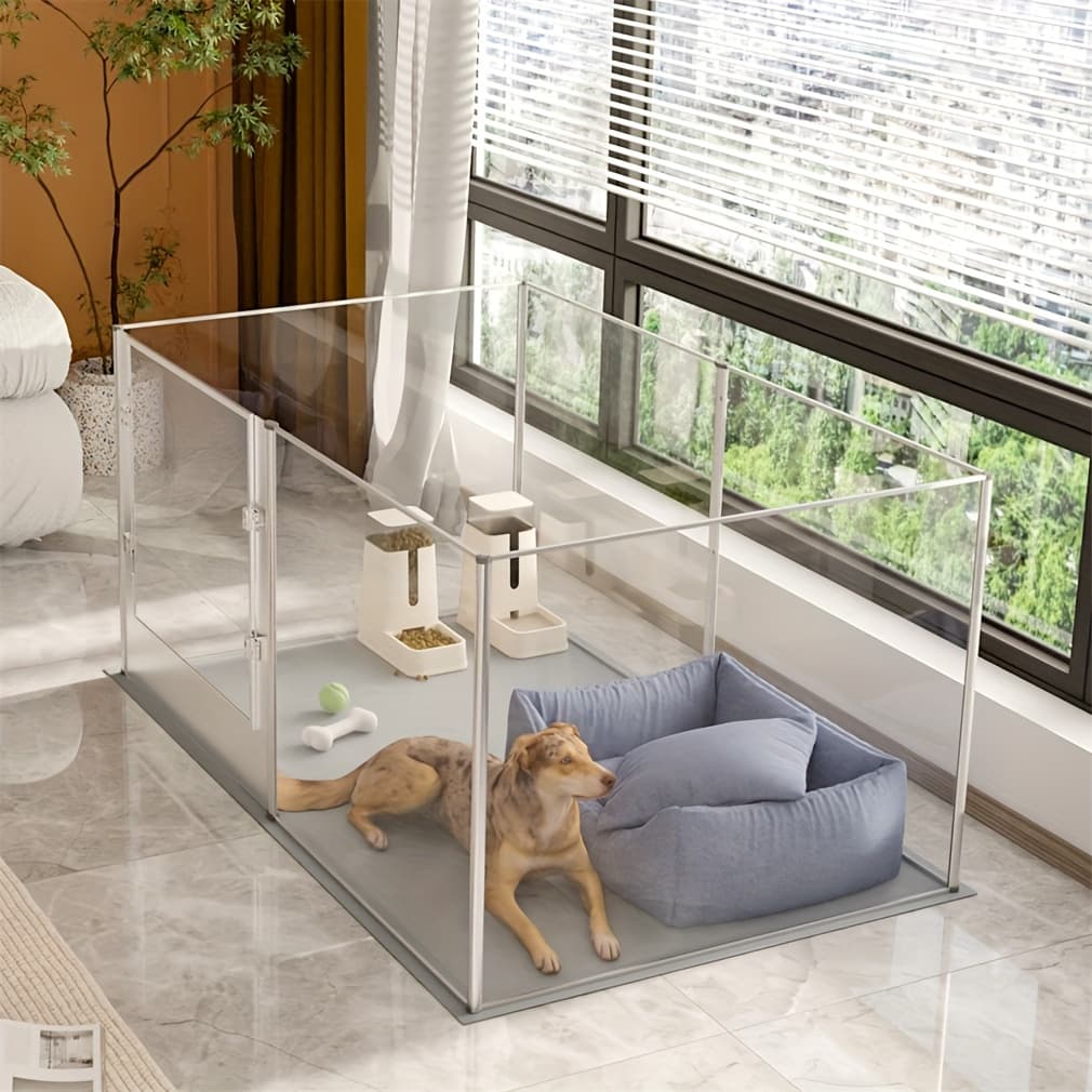 TEMU Acrylic Large Dog Playpen, Xxl Heavy-duty Pet Enclosure, Whelping Fence Box With Mat, Puppy Cage Crate