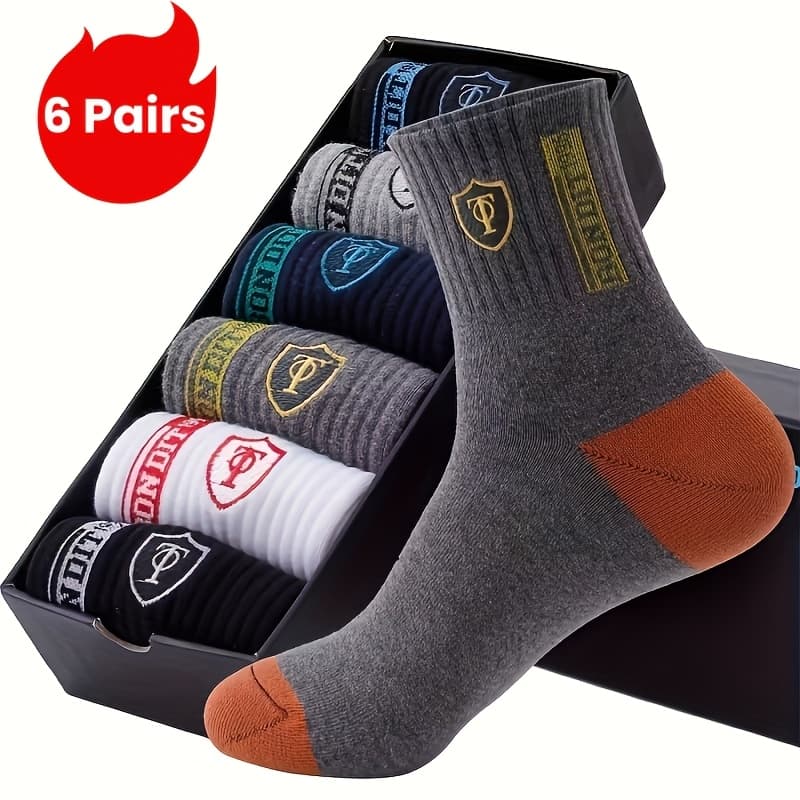 TEMU 6 Pairs Of Men's Breathable Round Socks, Sports Socks, Casual , Comfortable Polyester Fiber And Polyurethane Blend, Multi-functional Dress Socks, Comfortable Fitting Socks