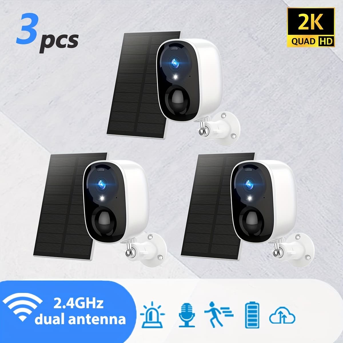 TEMU Solar Cctv Wireless Ip Camera Indoor And Outdoor Wifi Hd 2k 3mp Resolution Supports Battery Power Supply, White/infrared Source, Free Of Monthly Fee And Artificial Intelligence Motion Detection