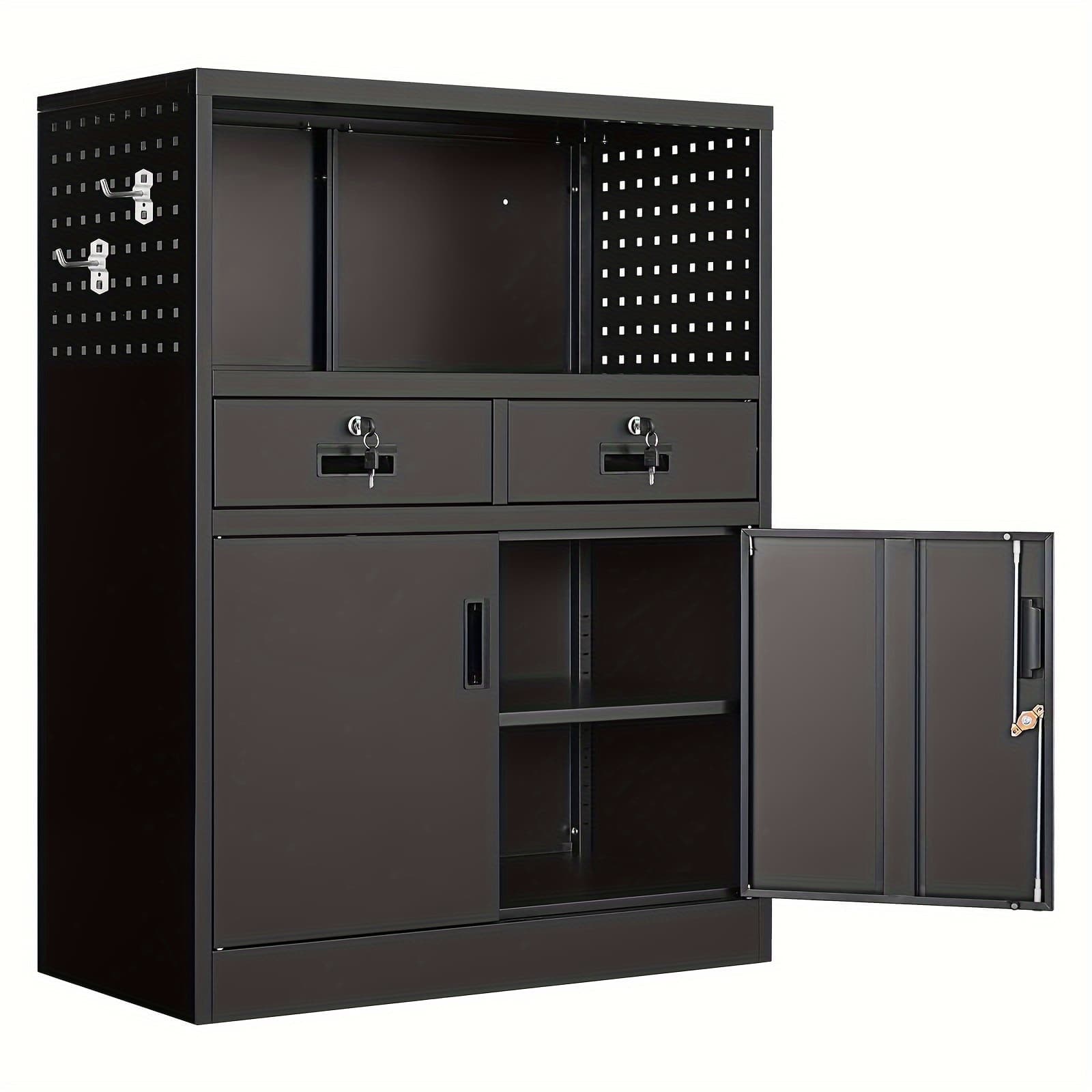 TEMU A Secure Cabinet Featuring 2 Drawers, Designed For Metal Storage With Locking Doors And Shelves - A 41-inch Steel Cabinet Ideal For Home Offices, Garages, And Schools