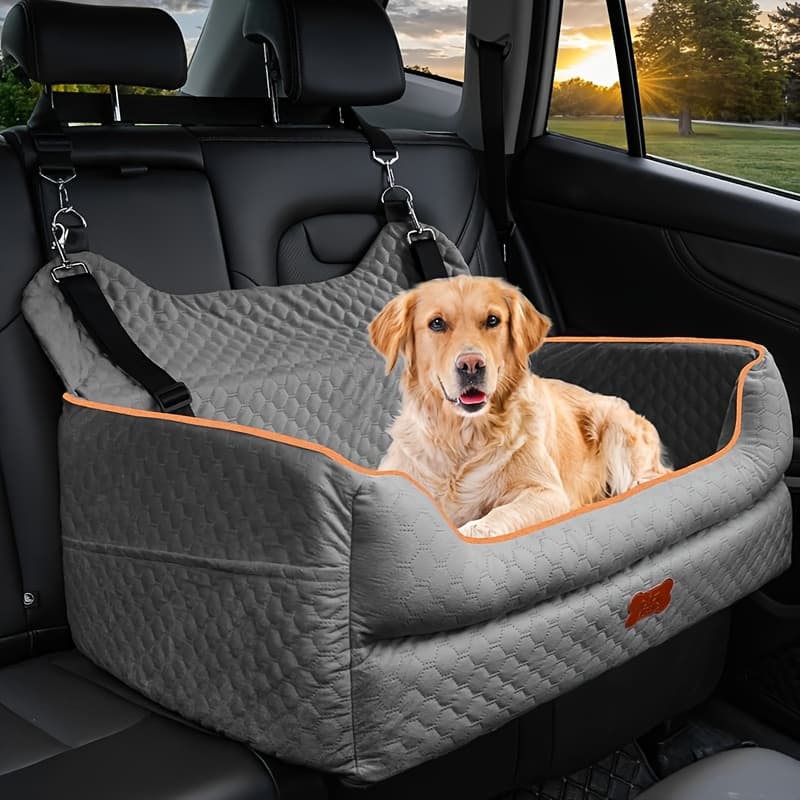 TEMU Dog Seat Suitable For Large/medium-sized Dogs - Memory Foam Dog Booster Seat Suitable For Dogs Under 55 Dogs - Detachable And Washable Travel Bed With Thick Cushions And Storage Bag - Gray