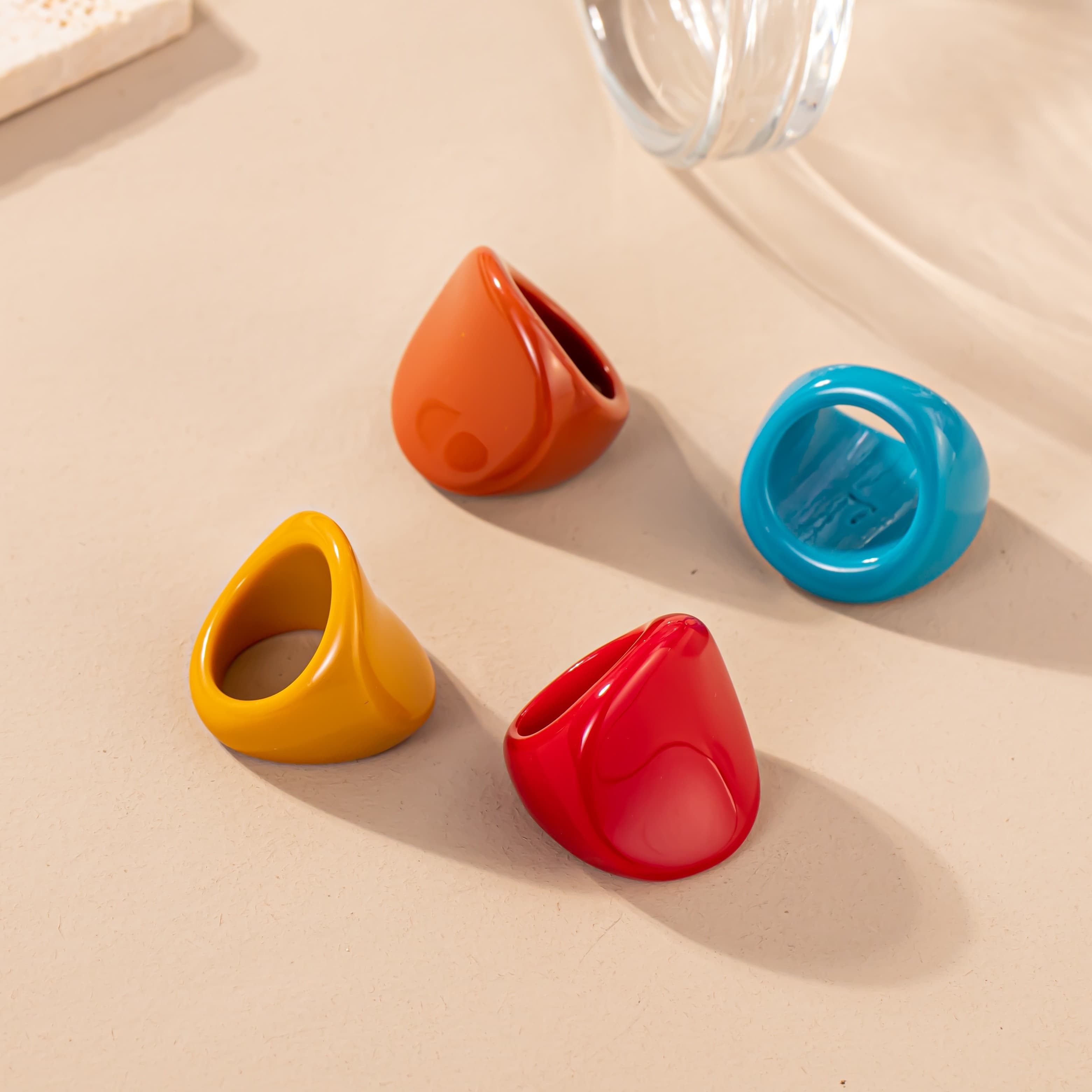 TEMU Simple And Versatile Resin Geometric Texture Ring Colorful Ring Set