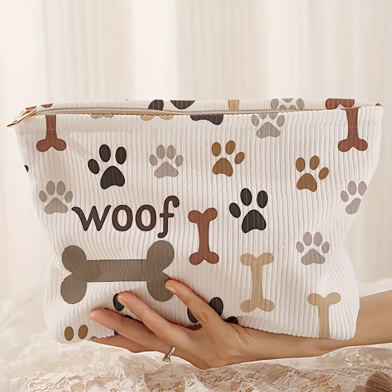 TEMU Claw Print Bone Letter Pattern Printed Corduroy Makeup Bag - Lightweight Zipper Lined Makeup Bag, Multifunctional Makeup Storage, Suitable For Toiletries And Additions, Suitable For Men And Women