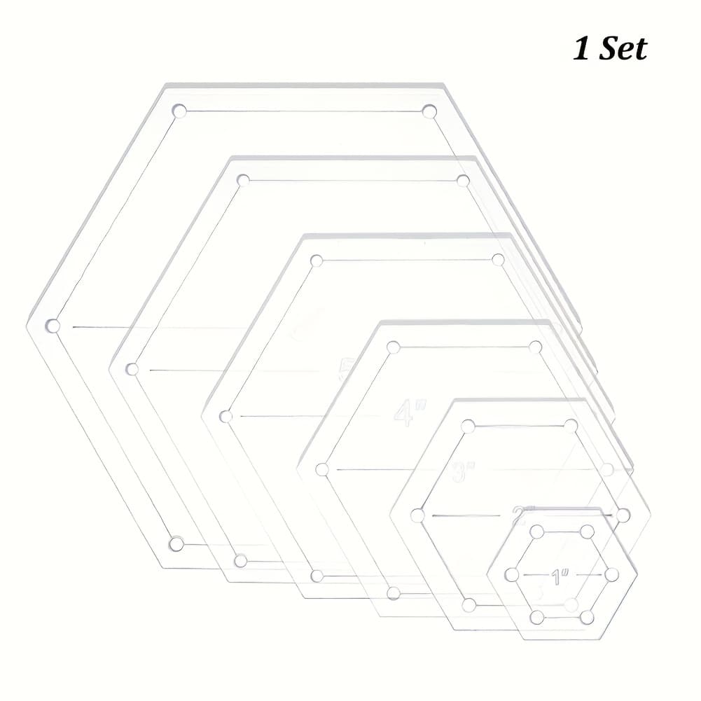 TEMU A Set Of 6pcs Of Acrylic Transparent Platen Template Hexagon, 1 Inch, 2 Inches, 3 Inches, 4 Inches, 5 Inches, 6 Inches, With 1/4 Inch Seam , Hole Diameter: 3mm