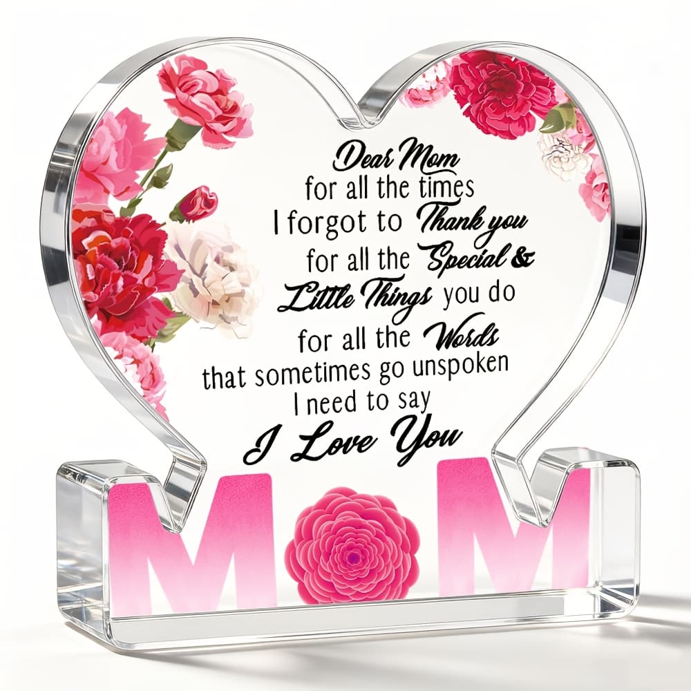 TEMU 2d Flat - Collectible Figurines, 2d Flat, Elegant Carnation Acrylic Heart Plaque Gift For Mom - Ideal For Thanksgiving, Valentine's Day, , And Birthdays, Home Decor And , Tabletop Keepsake