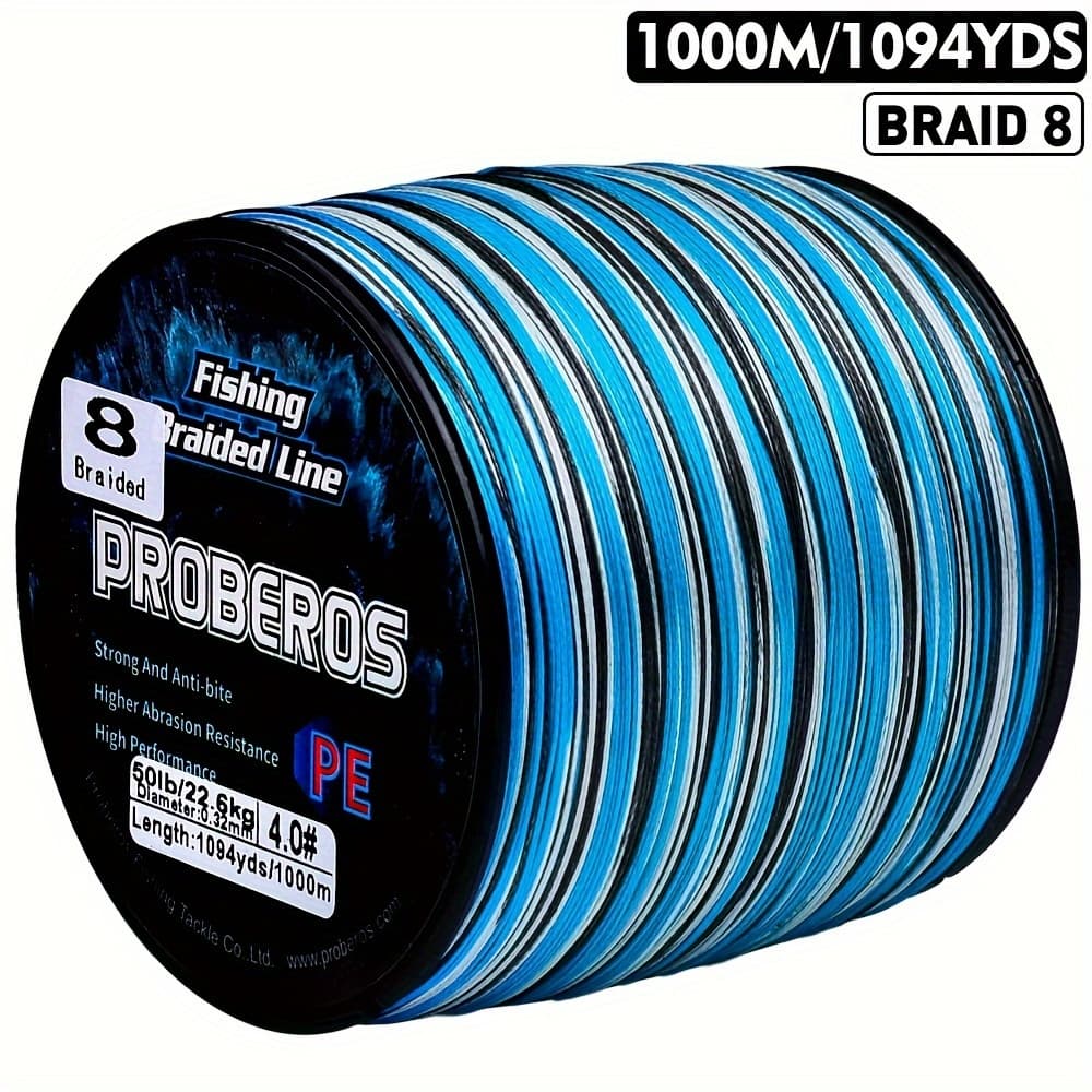 TEMU 1000m/1094yds Braided Fishing Line With 8 Strands, Featuring Abrasion Resistance Stretch. This Super Strong Is In 10lb To 100lb Test, Multi-colored, Durable, And Of High Quality