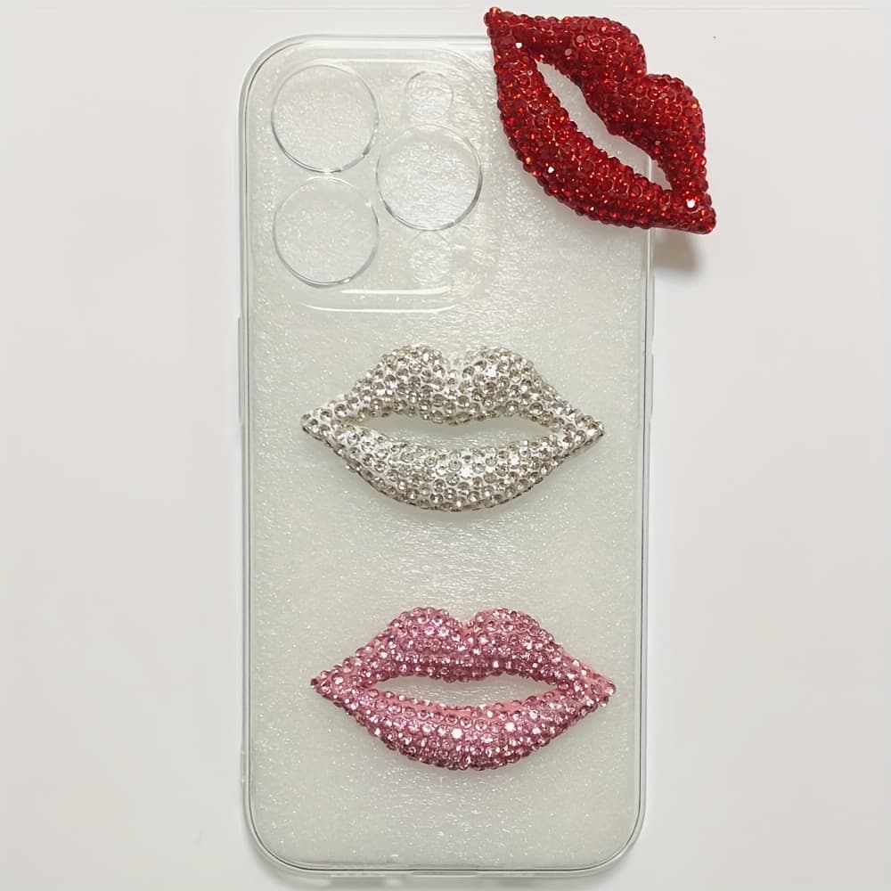 TEMU 3pcs Shiny Gorgeous Elegant Hollow Out Hot Lips Flat Back Decorations White Pink Lip Ornament 3d Junk Phone Case Charms Mirror Makeup Box Headset Hair Additions Parts Handcrafts Supplies