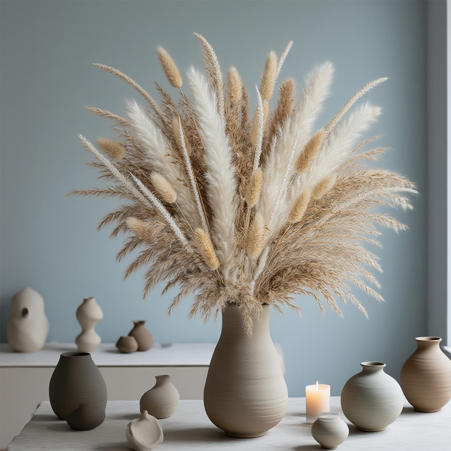 TEMU 100pcs Dried Pampas Grass Bundle | Phragmites & Bunny Tails - Dried Flower Decor For Home Table Decor.