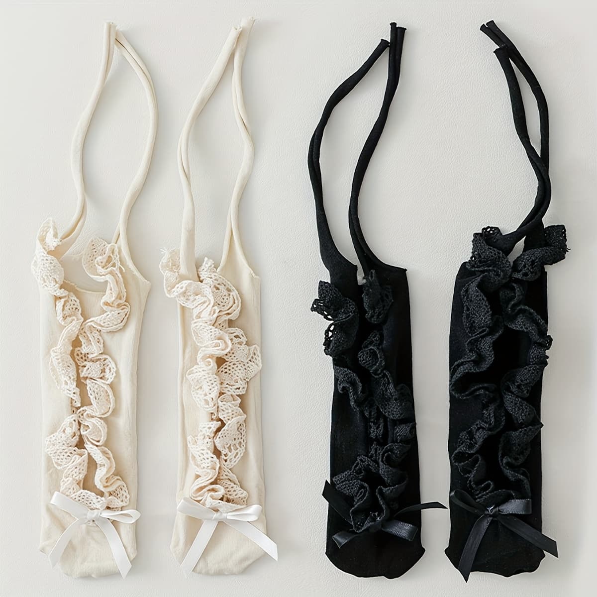 TEMU 1/2 Pair Of Lace Socks For Women, Black And White Lace Boat Socks, Lace Straps, Thin Spring And Summer Ballet Style, Girly Bow With Mary Janes