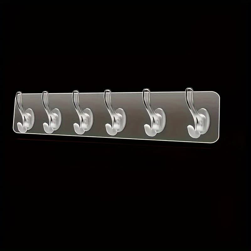 TEMU Acrylic Transparent Row Hook, Self-adhesive Hanging Hook, 6-hook Traceless Wall Rack, Hanging Clothes, Towels, Keys, Miscellaneous Items, Used For Kitchen, Bedroom, Bathroom, Living Room