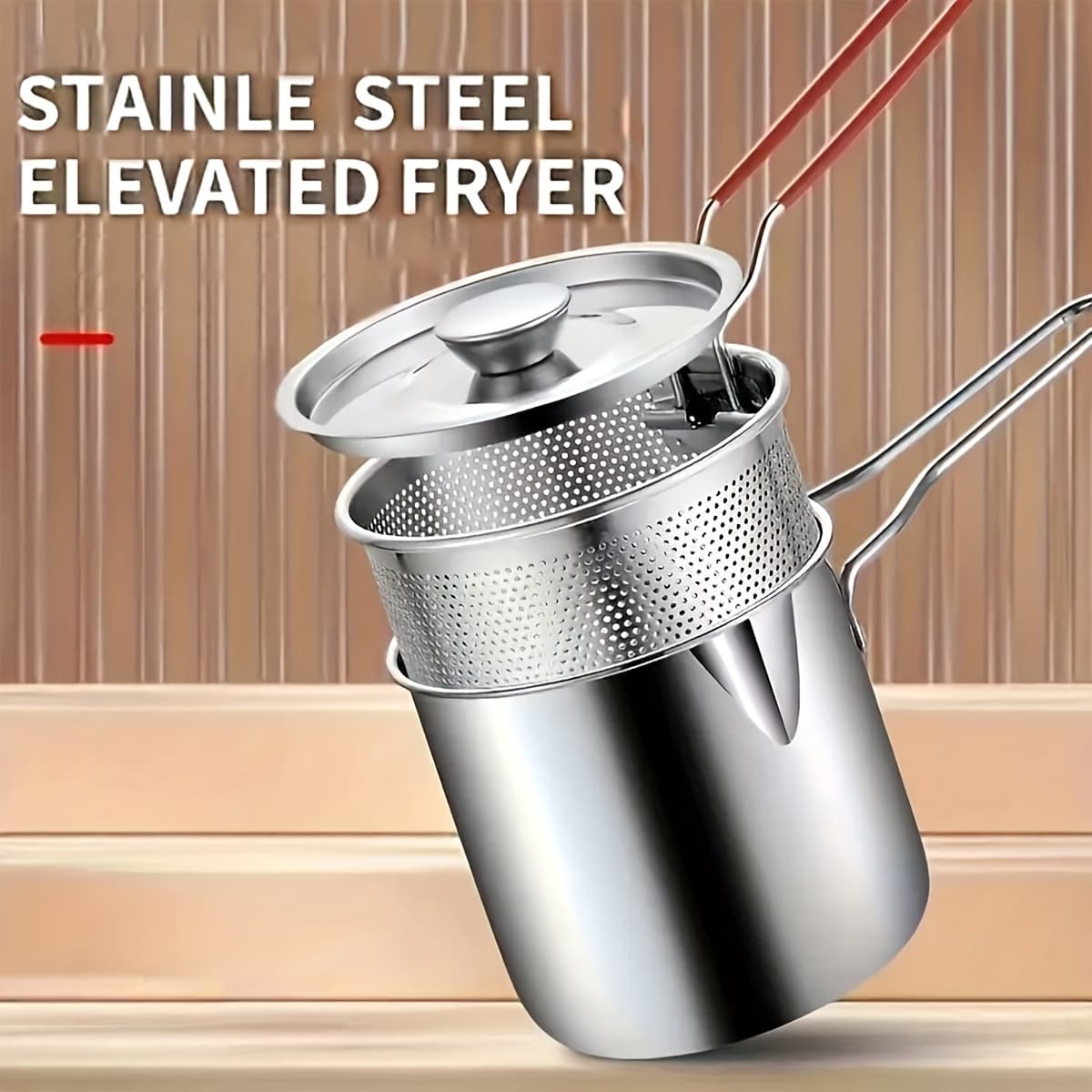 TEMU 3pcs Stainless Steel Deep Fryer Set, Includes Pot, Deepened Body To Prevent Oil , For Home Frying Of Fries And Chicken Nuggets, Ideal For Frying Enthusiasts, Kitchen Cookware Category