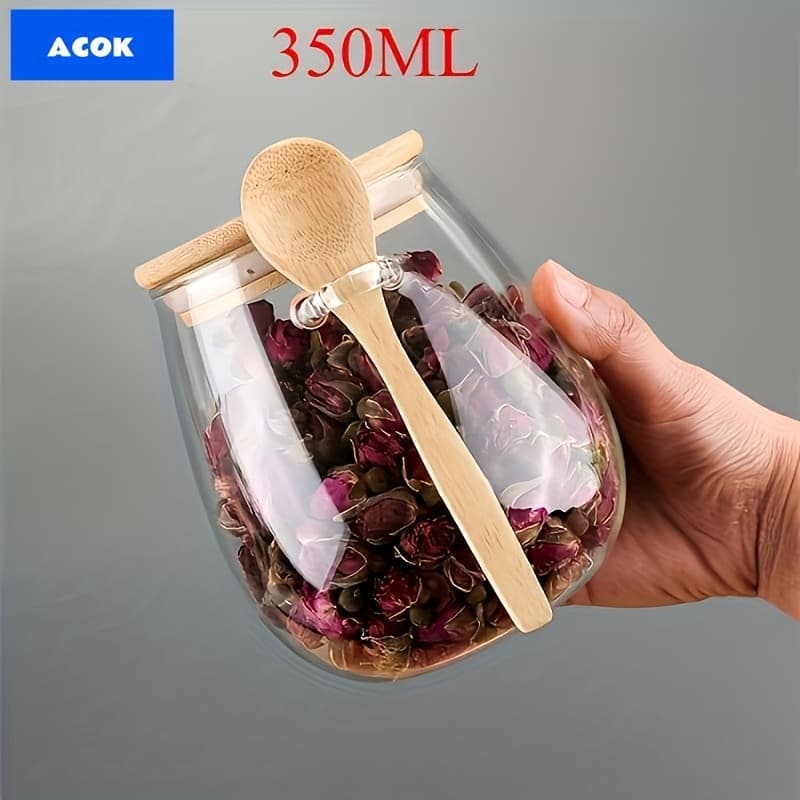 TEMU 2pcs Large Capacity Clear Glass Snack Storage Container With Scoop Lid, Sealed Tea Canister, Reusable Round Kitchen And Pantry Container