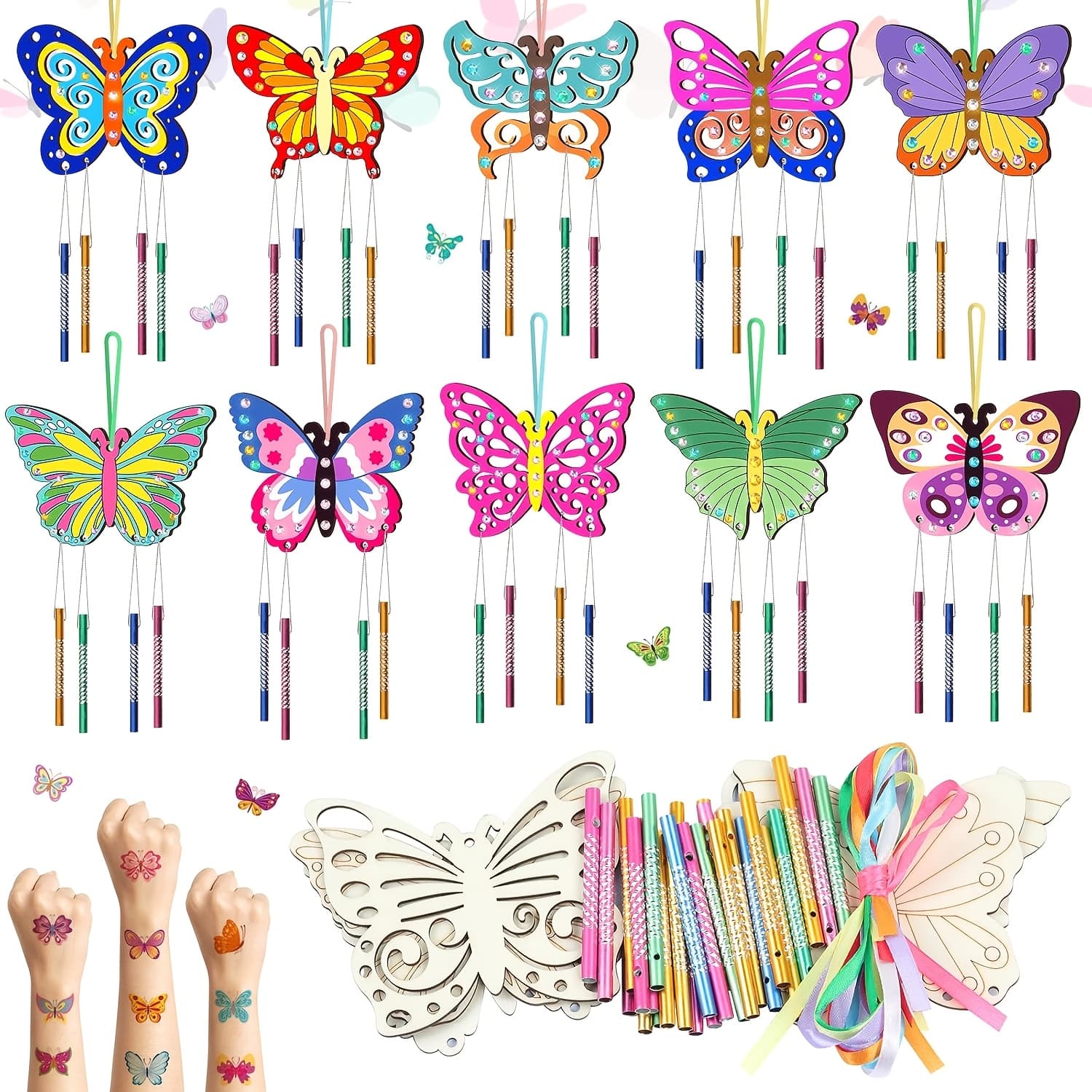 TEMU 10 Sets Of Wind Chime Kits, Handmade Wooden Crafts For -themed Wind Chimes And Coloring Ornaments