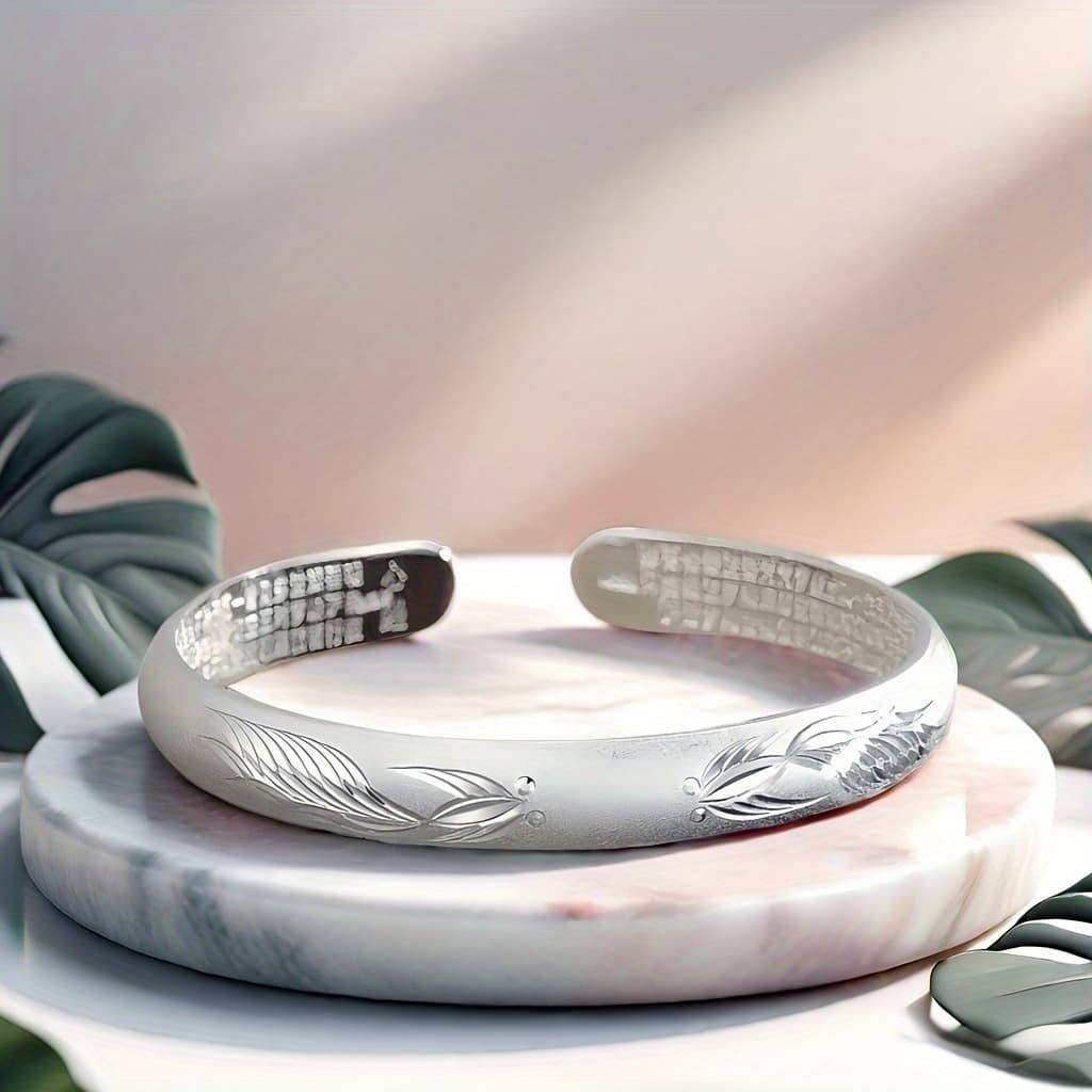 TEMU Foot Silver S999 Bracelet Sterling Silver Bracelet Ladies' Open Bracelet Adjusted In Size To Give Mom A Holiday Gift.