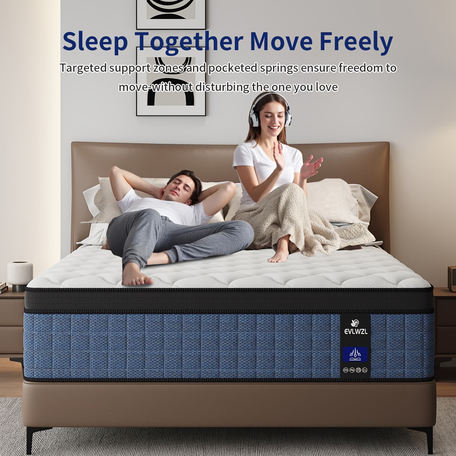 TEMU 12" Hybrid Queen/king Size - Cooling Gel Memory Foam & Pocket Springs Bed, Hypoallergenic Frame-like, Medium-firm For S, Easy Setup (no Tools), Durable Coil/foam