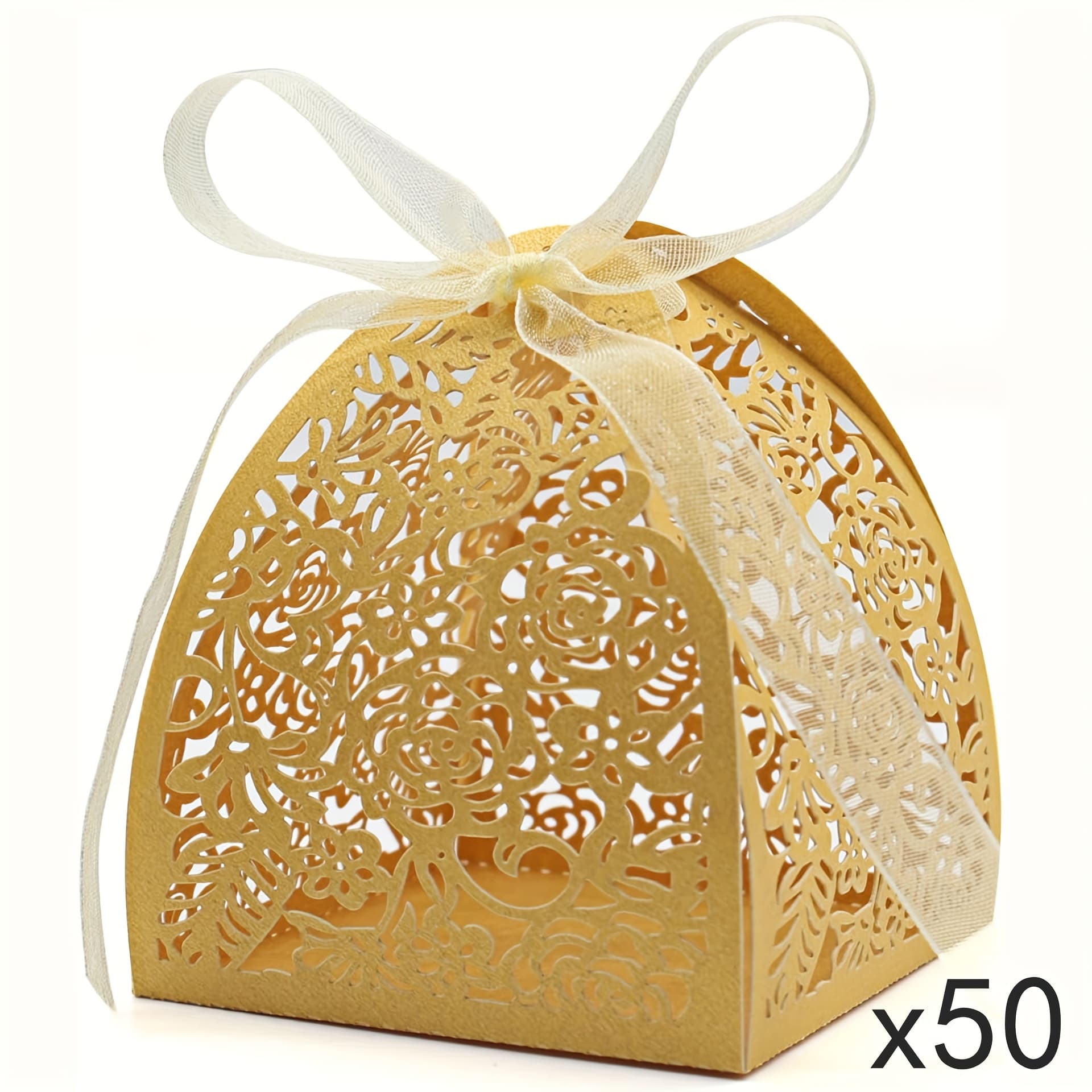 TEMU Gift For Her/him Box Chocolate Gift Box Laser Cut Wedding Favor Boxes Suitable For Bridal Shower Birthday Party With Ribbon Golden, Christmas, Halloween